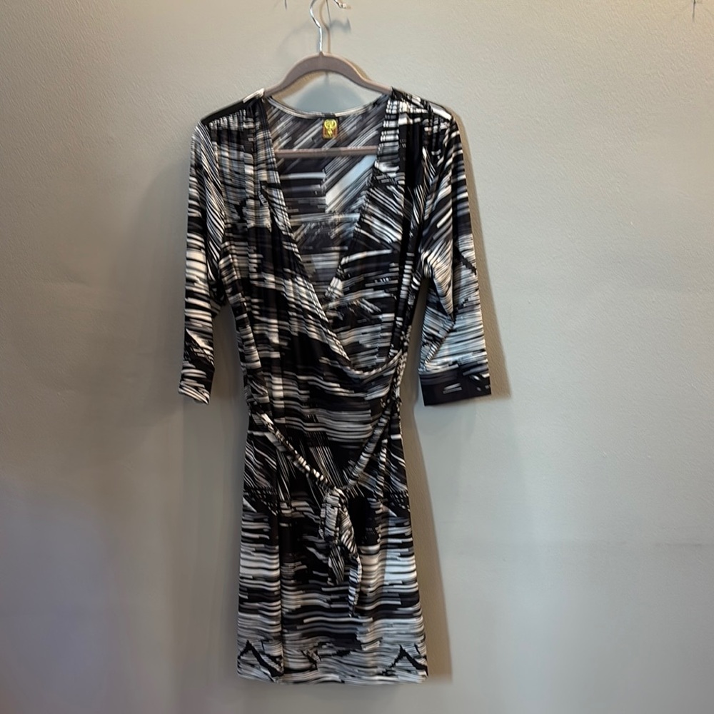 Black and White Striped Wrap Dress